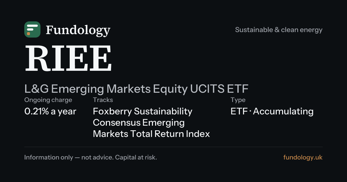 RIEE | L&G Emerging Markets Equity UCITS ETF: price · Fundology